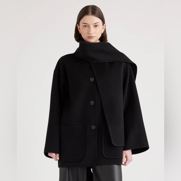 Quince Jackets & Blazers - Quince Double-Faced Merino Wool Scarf Coat Color Black Size Small